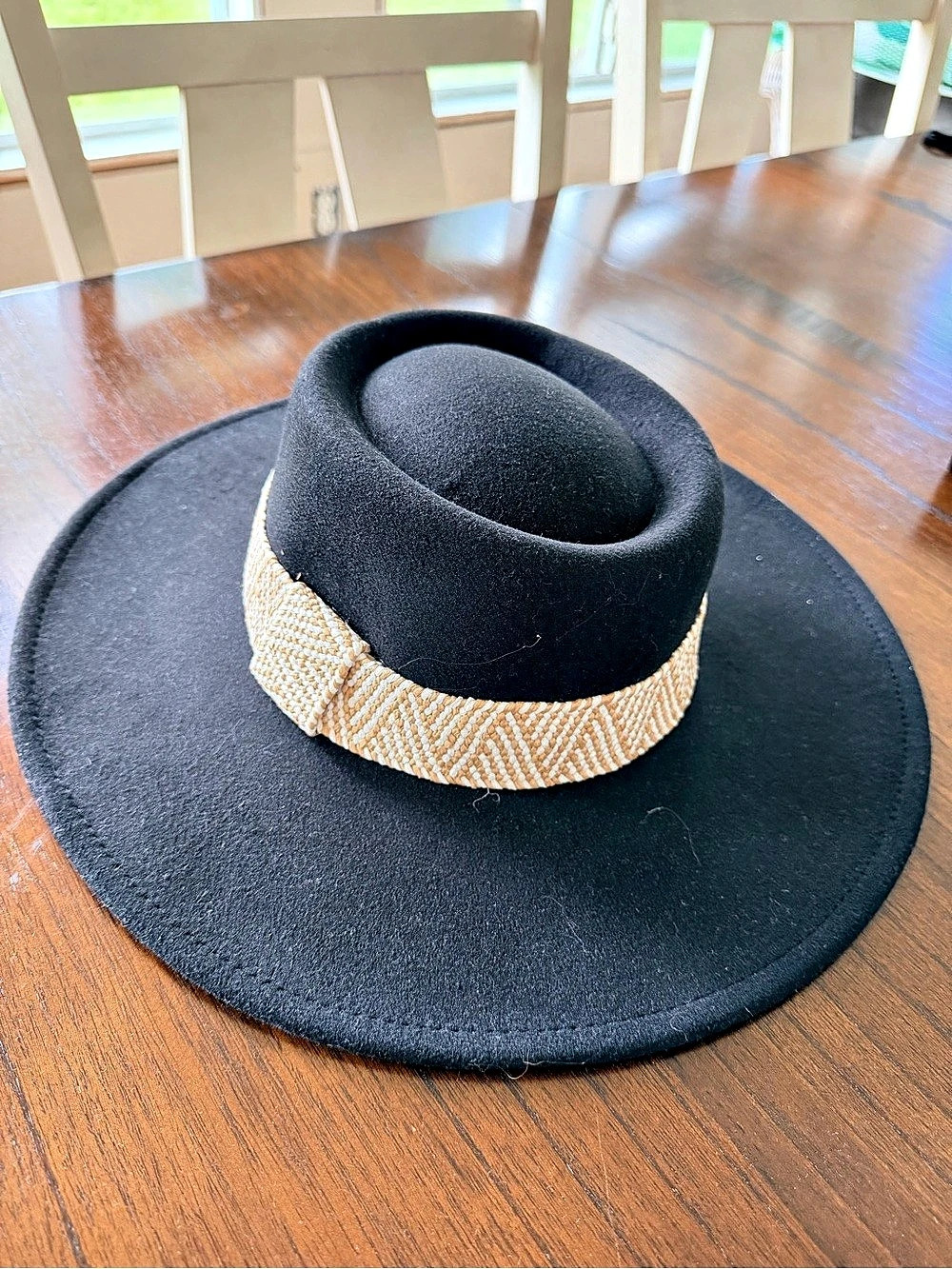 Boho Black & Cream Wide Brim Hat NWT